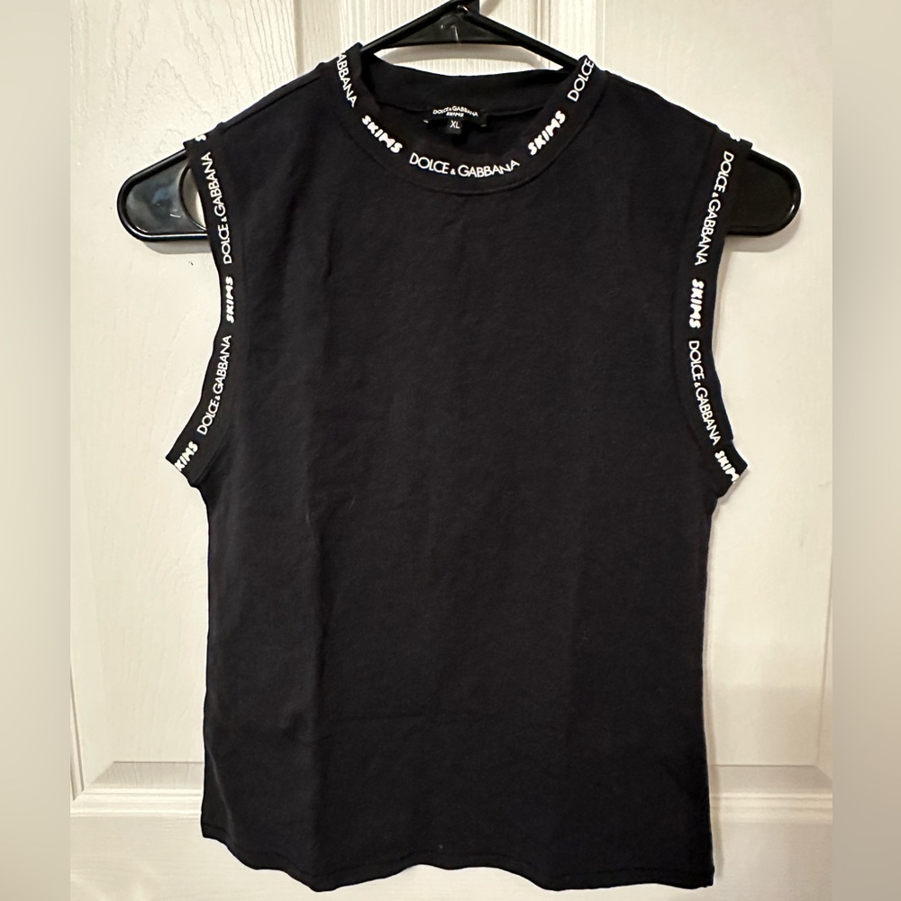 DOLCE & GABBANA X SKIMS COTTON JERSEY MOCK NECK TANK Onyx Black Size XL